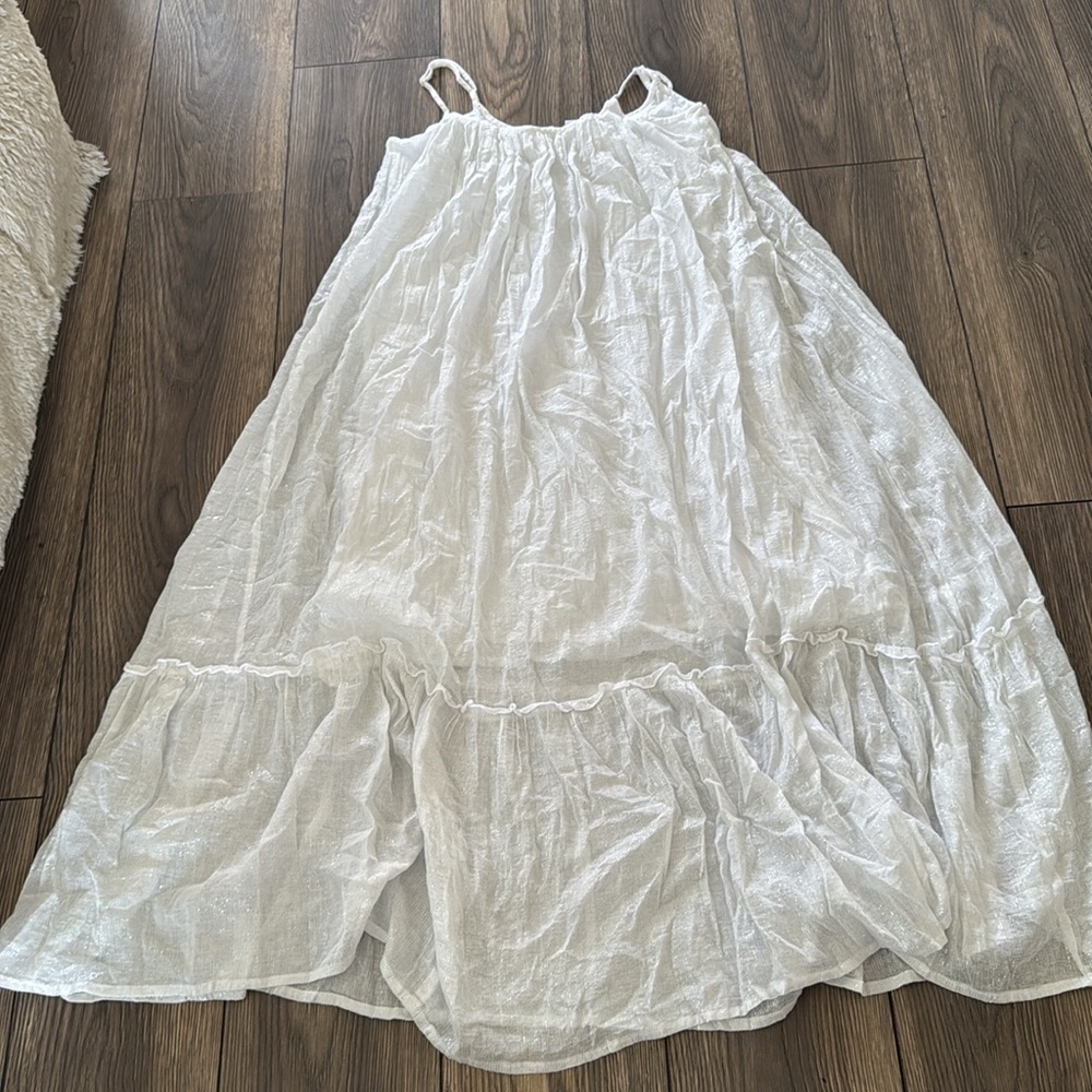 Debbie Katz White with metallic silver flowy Maxi Dress